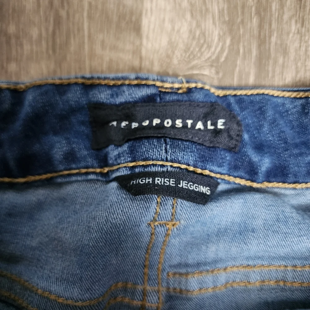Aeropostale Jeans Women Sz 0 Short High Rise Jegging Distressed Denim Blue - Picture 5 of 7